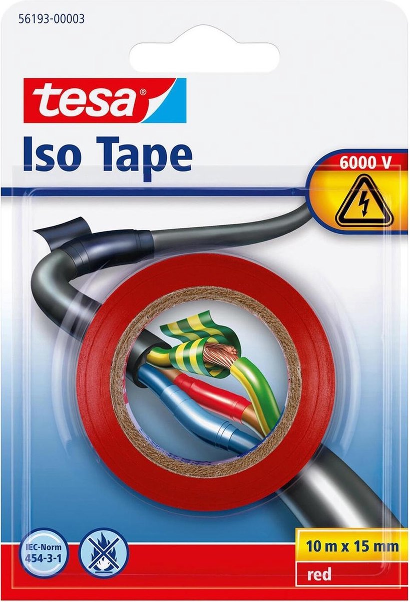 Ruban adhésif isolant - TESA ISO TAPE - 15 mm x 10 m - Vert / Jaune  (Fixation et emballage)