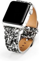 SmartphoneClip® Bandje leer glitter zilver geschikt voor Apple Watch 38mm-40mm series 1,2,3,4 en 5 - Apple watch bandje
