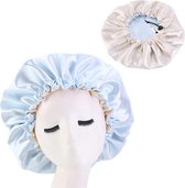 Lichtblauwe Satijnen Slaapmuts + Scrunchie / Hair Bonnet / Haar bonnet van Satijn / Satin bonnet / Afro nachtmuts voor slapen