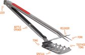 Stingray BBQ 7 in 1 Multitool - Geheel van RVS met rood handvat.