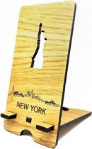 Skyline Telefoonhouder New York Eikenhout - Smartphone Tablet Houder 7x15 cm - iPad / iPhone / Smartphone tafel standaard desktop - Thuis werken - Cadeau - WoodWideCities