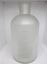 Glazen vaas/fles matglas met bladdecoratie, hoogte 20 cm