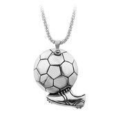 Ketting Heren met Voetbal en Voetbalschoen Hanger - Zilver Kleurig - Kettingen Heren Jongens Meisjes - Cadeau voor Man - Mannen Cadeautjes