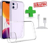 iPhone 11 Hoesje + GRATIS Lightning USB kabel, Anti shock Transparant Siliconen Case Cover 1.0 mm