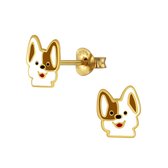 Joy|S - Zilveren hondje oorbellen 14k goudplating