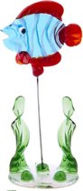 Non-branded Glazen Vis Op Standaard 10 Cm Blauw/rood