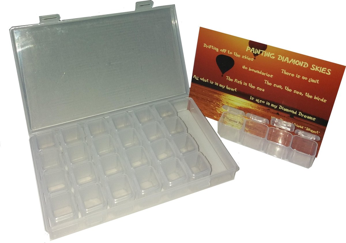 Diamond Painting opbergdoos, sorteerdoos 7x4, opbergsysteem met 28 vakjes + Memorycard SKalert® 'Sunset' - Merkloos