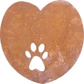 Decoratief hart met pootafdruk om op te hangen of neer te leggen, tuindecoratie, hond, kat, metaal, herdenk, overlijden, overleden, huisdier, herdenken, gedenk, aandenken