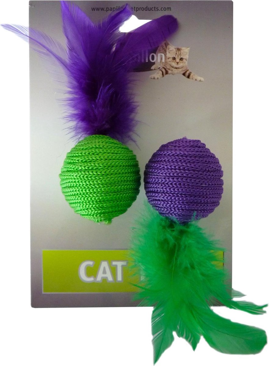 Groene en paarse bol wol speelgoedjes