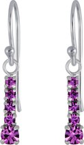 Joy|S - Zilveren classic bar oorbellen paars kristal oorhangers