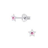 Joy|S - Zilveren mini ster oorbellen 4 mm roze kristal voor kinderen
