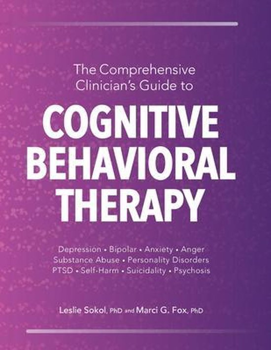 De omslag van het boek 'The Comprehensive Clinician's Guide to Cognitive Behavioral Therapy' met een paarse, gradiënt achtergrond. De titel is in grote witte letters.