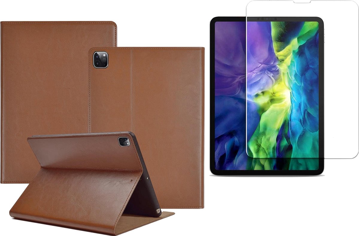 Hoes + Screenprotector geschikt voor iPad Pro 2020 11 inch - Leren Case Okerbruin