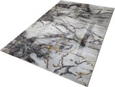Tapis Flycarpets Carrara Modern - Design Marbre - Couleur: Gris / Or - Taille: 200x290cm