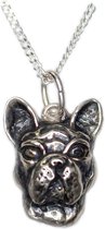 Franse Bulldog kop 3D -merk COOLDOG™ in massief Zilver inclusief ketting