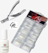 Nageltips Transparant Set incl Nagellijm + Tipknipper - Voordeelprijs - Nageltips Transparant/Clear 100 stuks + Nagellijm 5 ml met handig kwastje + Nagel Tipknipper RVS - Hoge kwal