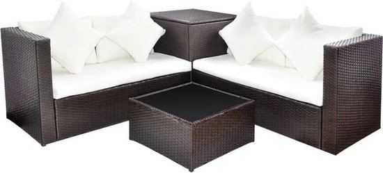 Loungeset Inclusief Tafel & Kussens Opbergbox - Loungebank - Bruin - CASAXL  | bol.com