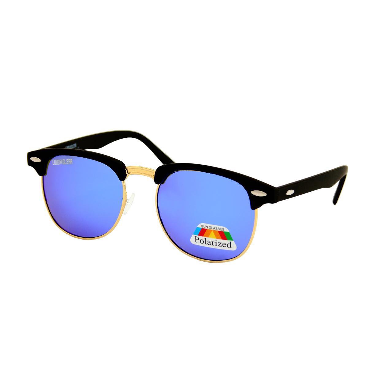 LOUD AND CLEAR® - Heren Zonnebril - Mat Zwart - Blauw Paars Spiegel - Ovaal - Gepolariseerd