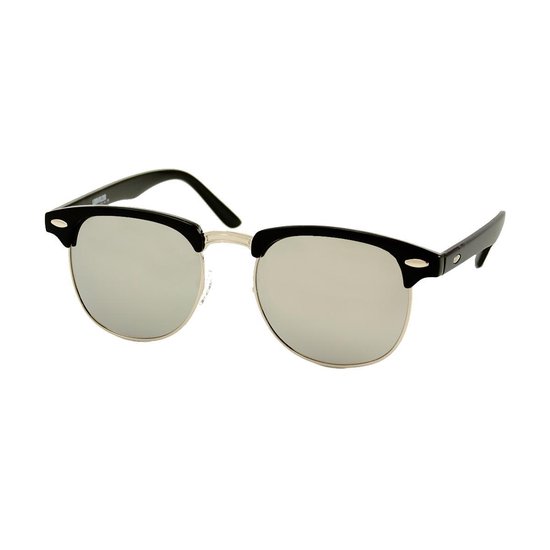 Heren Zonnebril - Dames Zonnebril - Ovaal - Zwart - Zilver Spiegelglazen - UV400