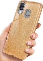Samsung Galaxy A40 Hoesje Glitters Siliconen TPU Case Goud - BlingBling Cover