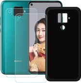 Huawei Mate 30 Lite  Hoesje - Soft TPU Siliconen Case & 2X Tempered Glas Combi - Zwart