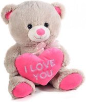 Teddybeer I Love you – valentijn cadeautje knuffel - knuffelbeer – met hart – 25 cm groot – Beige