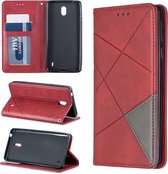 Ruit textuur horizontale flip magnetische lederen tas met houder en kaartsleuven en portemonnee voor Nokia 1 plus (rood)