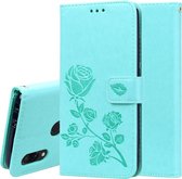 Rose reliëf horizontale flip PU lederen tas voor Geschikt voor Xiaomi Redmi 7, met houder en kaartsleuven en portemonnee (groen)