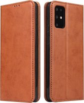 Voor Galaxy S20 + Fierre Shann PU lederen textuur horizontale flip lederen tas met houder & kaartsleuven & portemonnee (bruin)