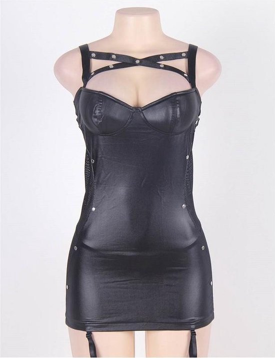 Oyolan Mini-jurk, kort, sexy, dames, lakleer, halter, blote rug
