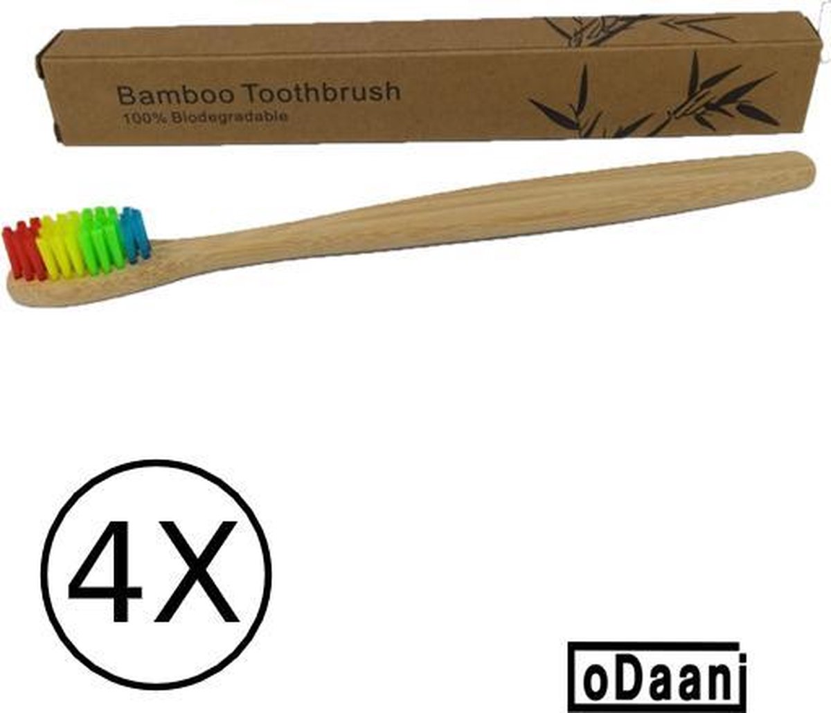 Bamboe Tandenborstel - Regenboog - Milieuvriendelijk - Recyclebaar - 4 Stuks - oDaani