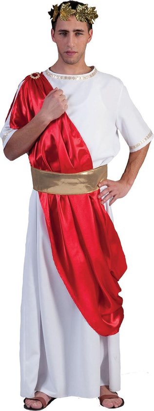 Funny Fashion - Griekse & Romeinse Oudheid Kostuum - Romeinse Bewoner Forum - Man - Rood, Wit / Beige - Maat 56-58 - Carnavalskleding - Verkleedkleding