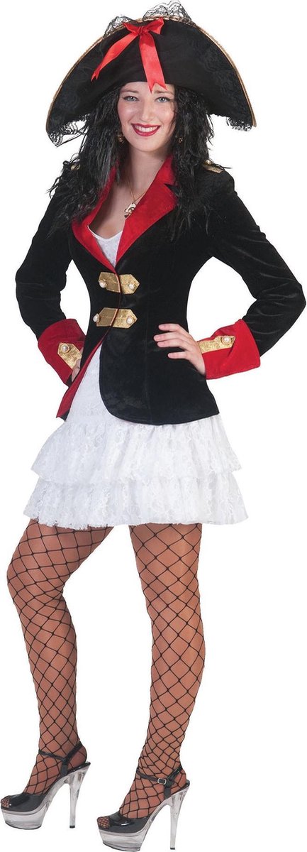 Funny Fashion - Piraat & Viking Kostuum - Piraat Stylo Star Jurk Vrouw - Rood, Zwart - Maat 40-42 - Carnavalskleding - Verkleedkleding - de Feestneus-uden