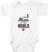 Rompertjes baby met tekst - No 1 mum in the world - Romper wit - Maat 74/80