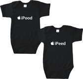 Rompertjes baby met tekst - Ipood iPeed - Romper zwart - Maat 74/80