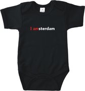 Rompertjes baby met tekst - I amsterdam - Romper zwart - Maat 50/56