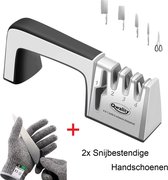 Messenslijper – Doortrekslijper Set - Messen en Scharen Slijpen - Scharenslijper - 4-in-1 – INCLUSIEF 2x Snijbestendige Handschoen - Qwality