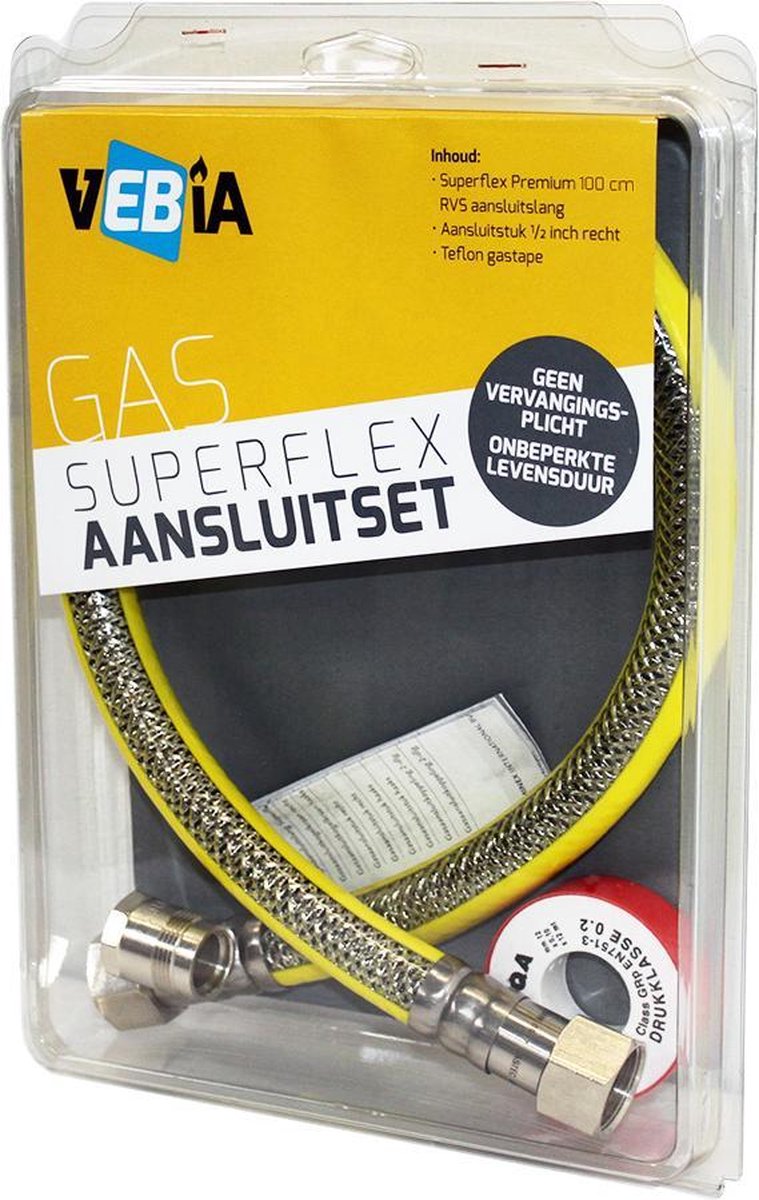 Vebia Gasaansluitset VGK100S - Superflex gasslang 100cm, 1/2