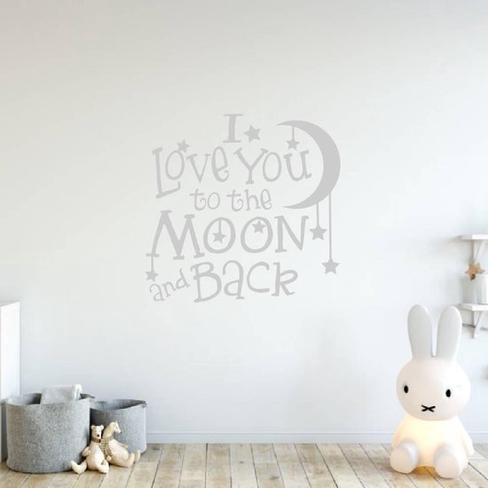 Muursticker I Love You To The Moon And Back - Lichtgrijs - 80 x 80 cm - baby en kinderkamer - teksten en gedichten baby en kinderkamer alle