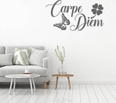 Muursticker Carpe Diem Met Vlinder En Klavertje Vier -  Donkergrijs -  160 x 80 cm  -  woonkamer  slaapkamer  engelse teksten  alle - Muursticker4Sale