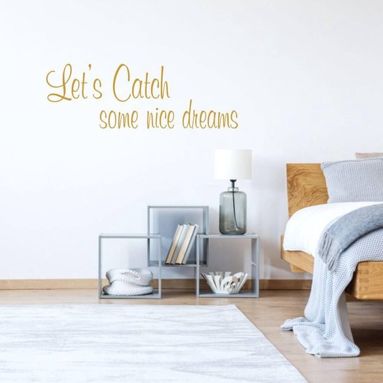 Muursticker Let's Catch Some Nice Dreams - Goud - 80 x 30 cm - slaapkamer alle