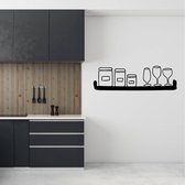 Muursticker Plank Met Potten En Wijnglazen -  Lichtbruin -  120 x 34 cm  -  keuken  alle - Muursticker4Sale