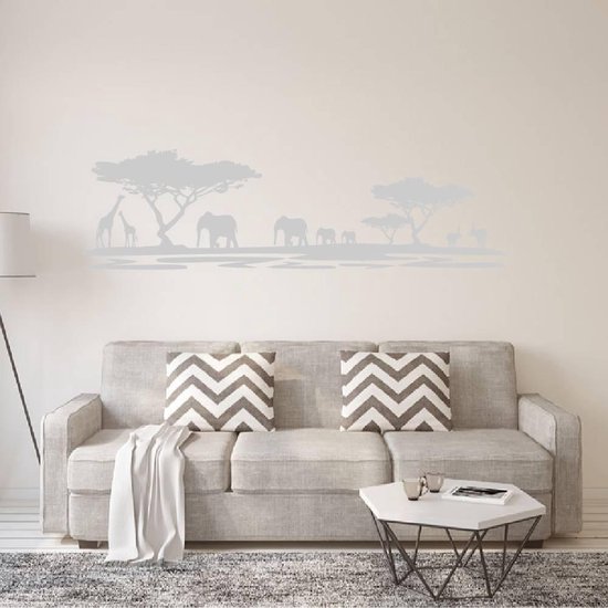 Muursticker Afrika Dieren - Zilver - 160 x 45 cm - woonkamer slaapkamer alle