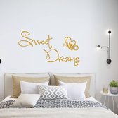 Muursticker Sweet Dreams Met Vlinder -  Goud -  80 x 46 cm  -  slaapkamer  engelse teksten  alle - Muursticker4Sale