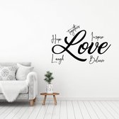 Muursticker Love Hope, Laugh, Believe, Inspire, Together -  Geel -  60 x 40 cm  -  alle muurstickers  woonkamer  slaapkamer  engelse teksten - Muursticker4Sale