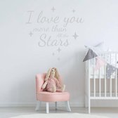 Muursticker I Love You More Than All The Stars -  Zilver -  60 x 62 cm  -  engelse teksten  baby en kinderkamer  alle - Muursticker4Sale