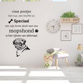 Muursticker Mopshond -  Geel -  40 x 56 cm  -  woonkamer  nederlandse teksten   - Muursticker4Sale