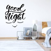 Muursticker Good Night Ogen -  Rood -  40 x 45 cm  -  engelse teksten  slaapkamer  baby en kinderkamer  alle - Muursticker4Sale