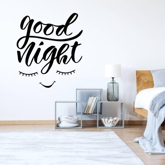 Muursticker Good Night Eyes - Rouge - 40 x 45 cm - Textes anglais chambre bébé et chambre d'enfant - Muursticker4Sale