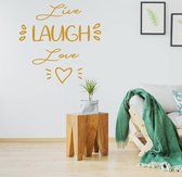 Muursticker Live Laugh Love Hartje -  Goud -  120 x 120 cm  -  engelse teksten  slaapkamer  woonkamer  alle - Muursticker4Sale